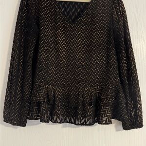 Halogen Black and Gold Peplum Blouse. Size M.